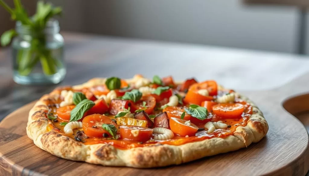 Generate an image of Factory Kitchen's focaccina flatbread, showcasing its toppings and the rustic, inviting presentation.