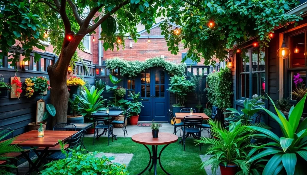 Generate an image of Frankies457 Spuntino's picturesque backyard in Carroll Gardens.