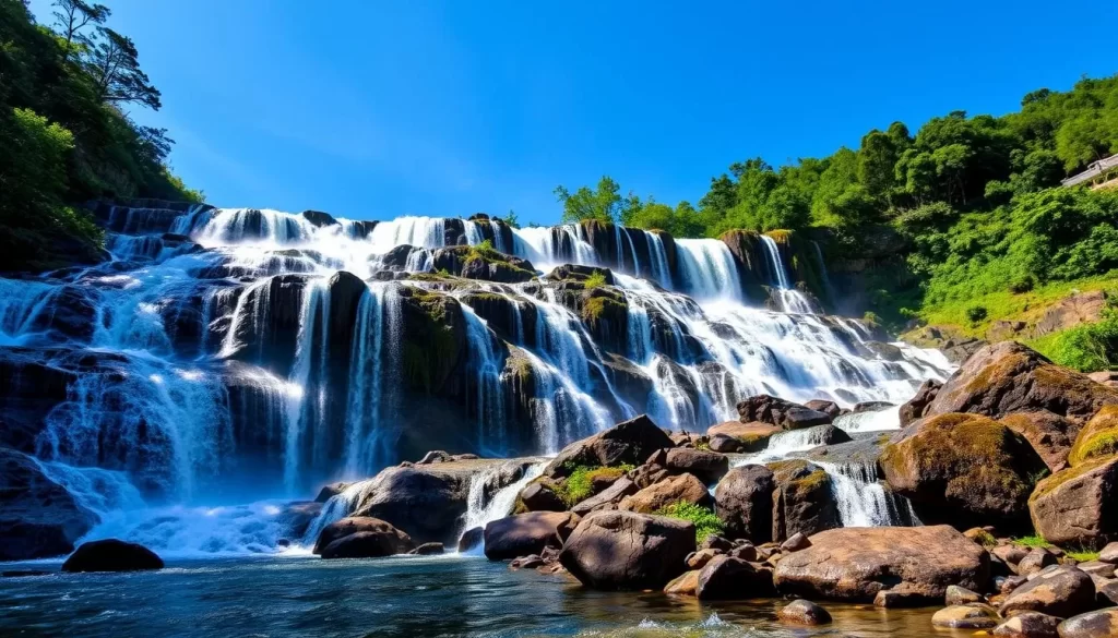 Generate an image of Fukuroda Falls in full cascade.