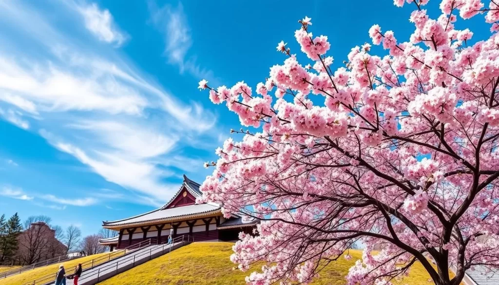 Generate an image of Goryokaku Park during cherry blossom season.