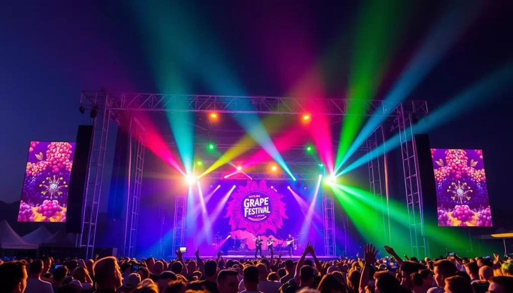 Generate an image of Grape Festival's main stage at Trenčín Airport