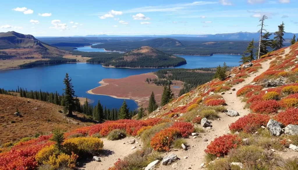 Generate an image of Hecla-Grindstone Provincial Park's hiking trails and lake vistas.