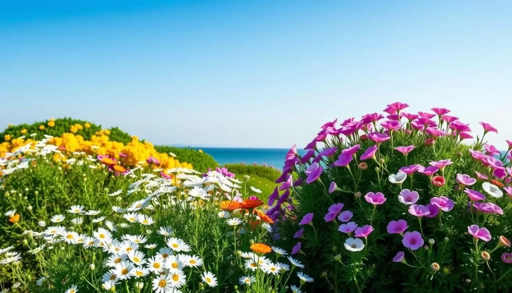 Generate an image of Hitachi Seaside Park with its seasonal flowers, such as nemophila or kochia.