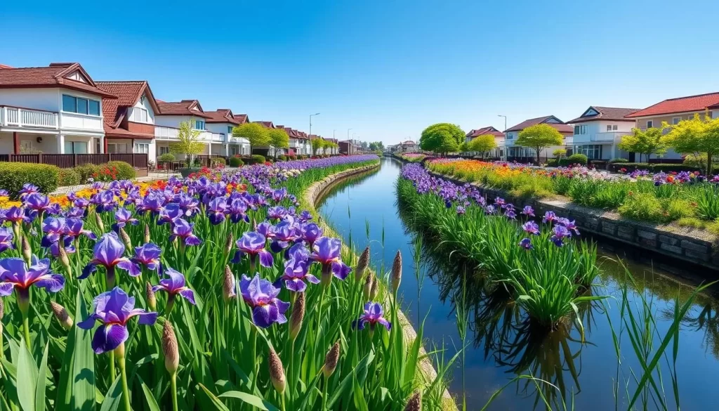 Generate an image of Itako's canal system and iris gardens.
