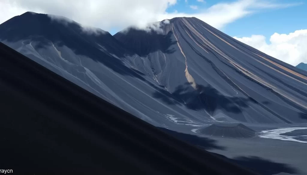 Generate an image of Izalco Volcano, showing its steep, black sand slopes.