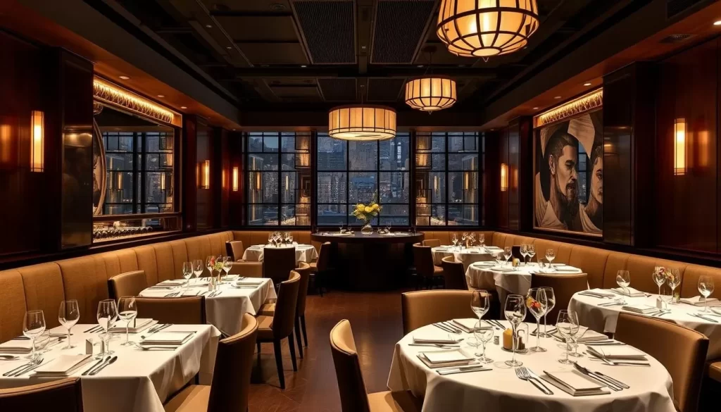 Generate an image of Jungsik New York's elegant dining area, highlighting its upscale ambiance.