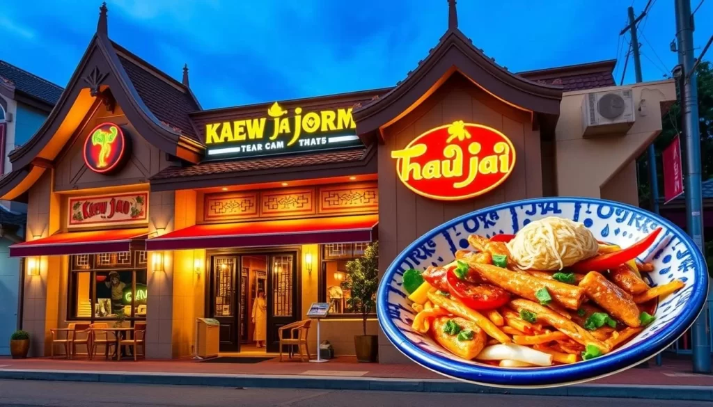 Generate an image of Kaew Jao Jorm Thai restaurant's exterior or a signature dish