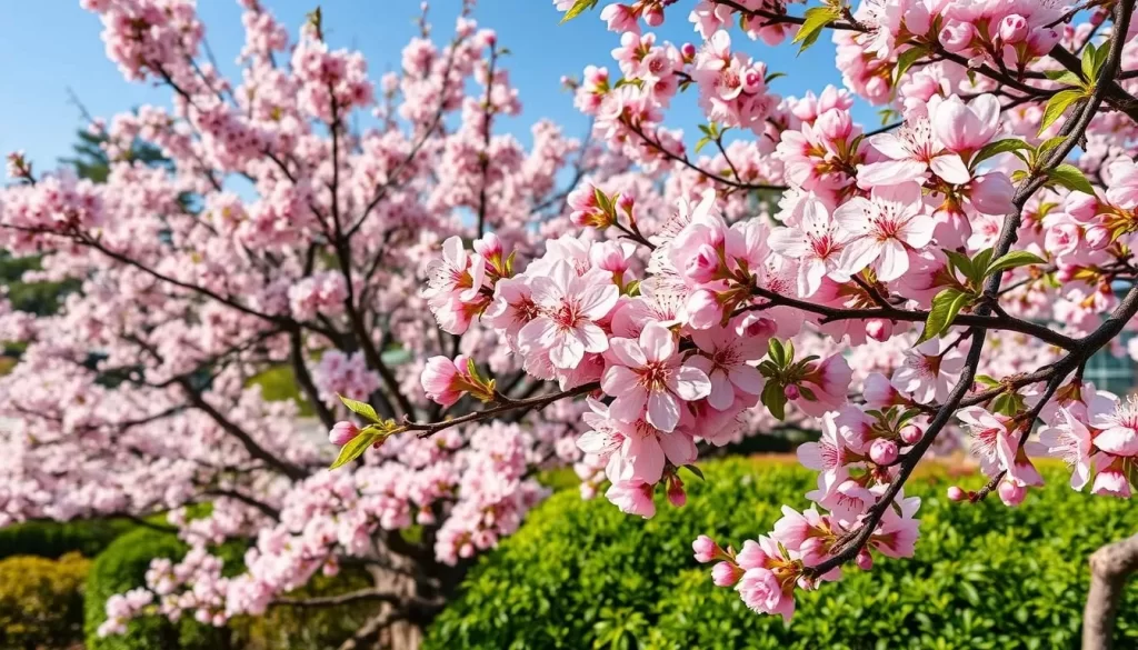 Generate an image of Kairakuen Garden during the Mito Plum Festival, showcasing its beautiful plum blossoms.