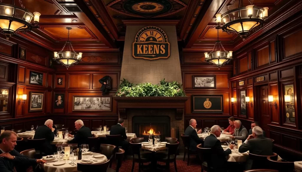 Generate an image of Keens Steakhouse's interior in NYC.