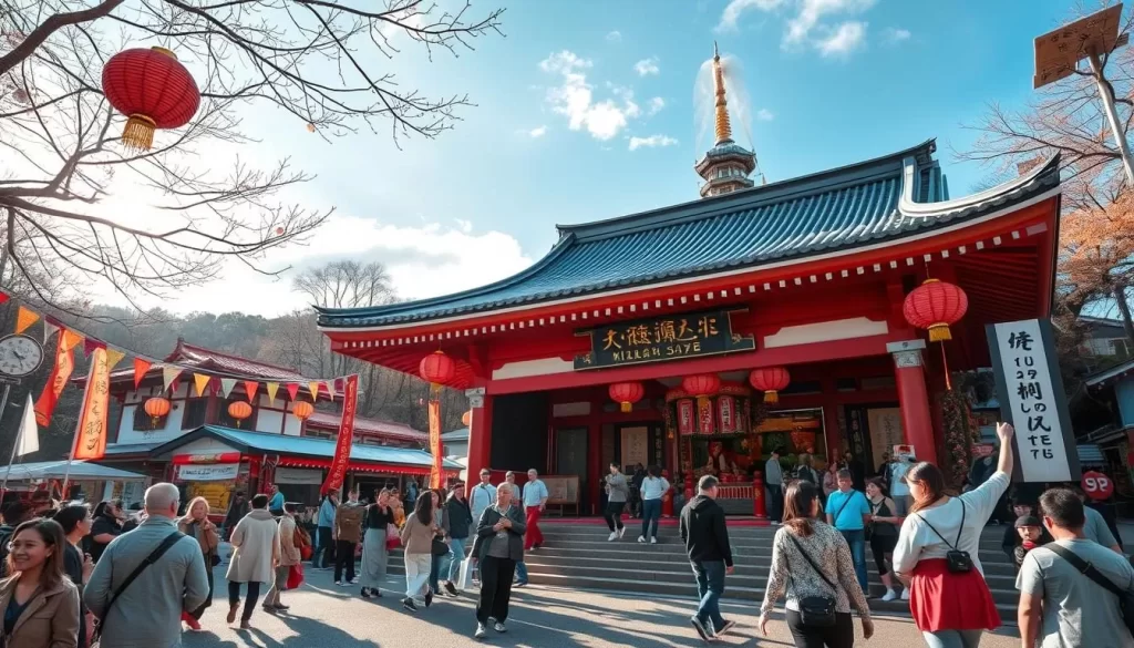 Generate an image of Kibitsu Shrine during a seasonal festival.
