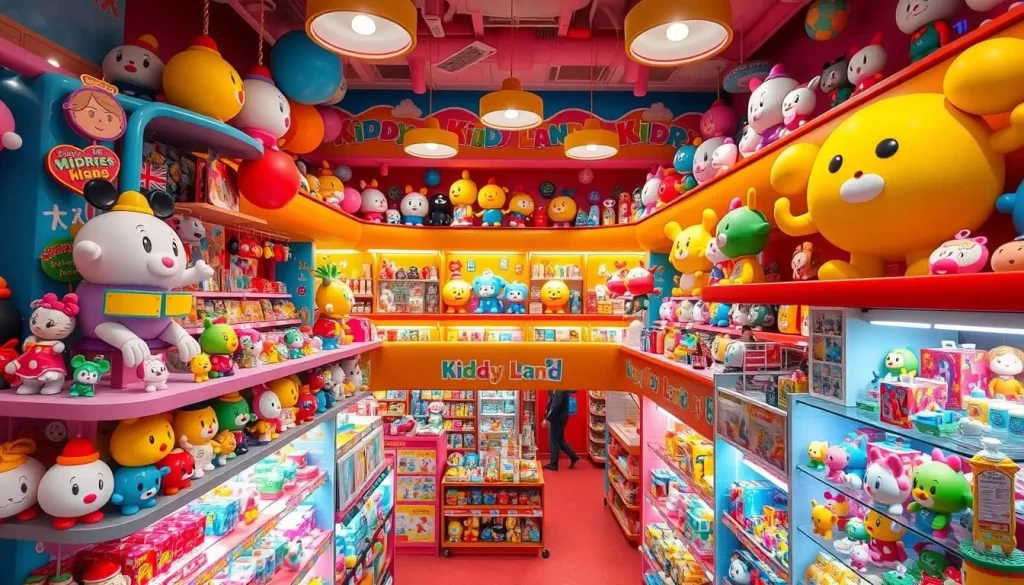 Generate an image of Kiddy Land's interior, showcasing its multiple floors filled with character goods and collectibles.