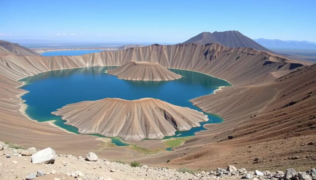 Generate an image of Kussharo Lake's caldera formation