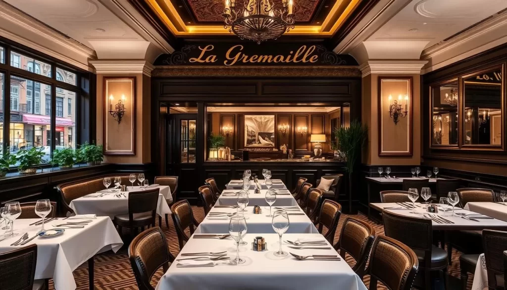 Generate an image of La Grenouille in Midtown NYC, showcasing its elegant dining area.