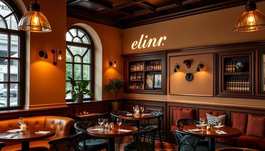 Generate an image of Libertine's corner location with its classic bistro design and inviting atmosphere.