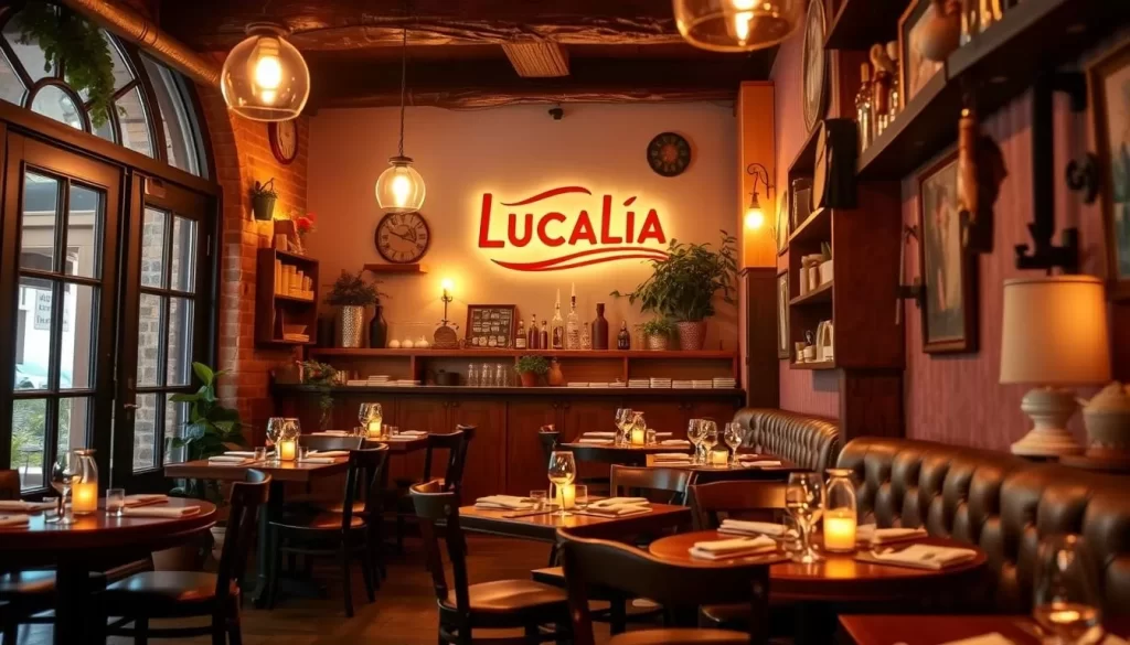 Generate an image of Lucali's rustic Italian-American cuisine ambiance.
