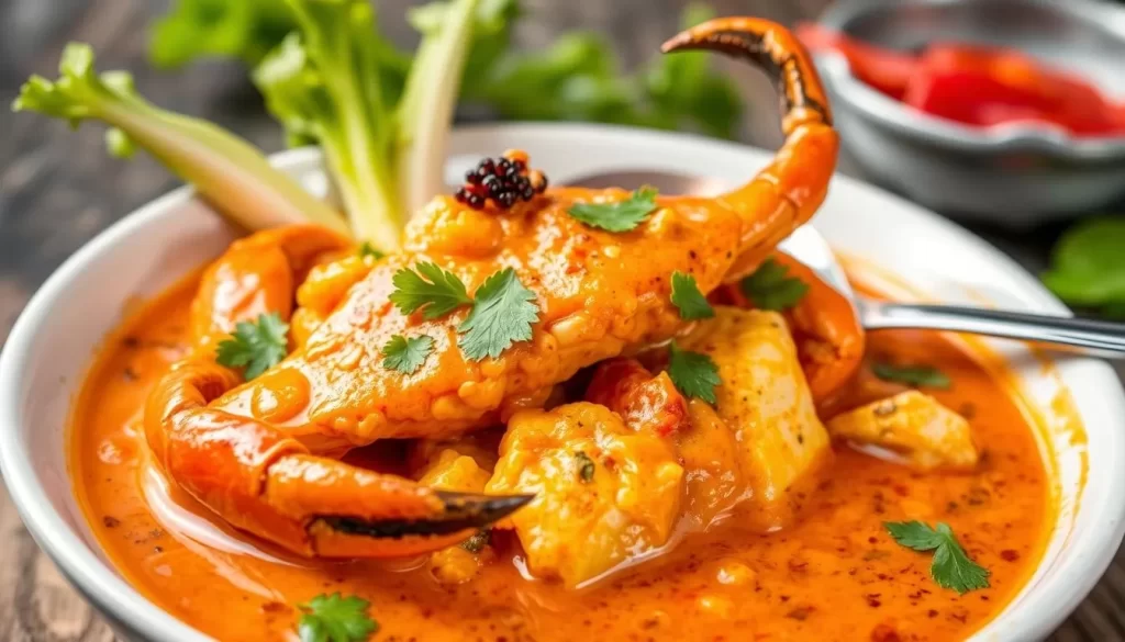 Generate an image of Luv2Eat Thai Bistro's Phuket-style crab curry.