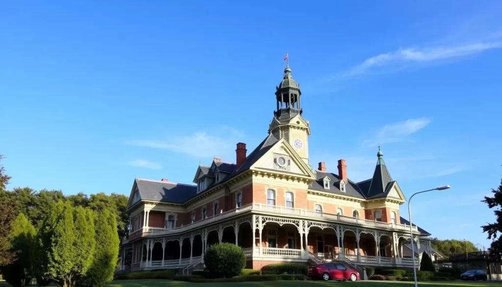 Generate an image of Merrehope Historic Mansion with its Victorian architecture.