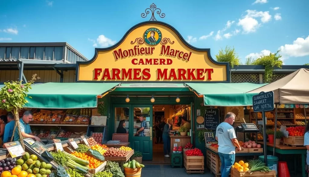 Generate an image of Monsieur Marcel at Farmers Market, showcasing its charming exterior or interior.