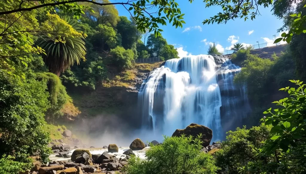 Generate an image of Nachi Falls surrounded by lush greenery.