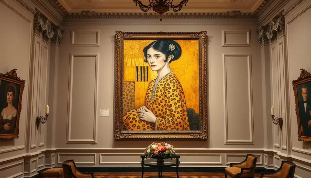 Generate an image of Neue Galerie's interior with Gustav Klimt's "Portrait of Adele Bloch-Bauer I."