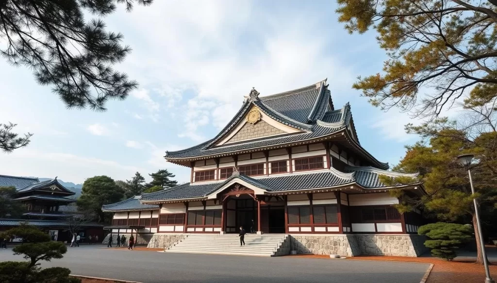 Generate an image of Nijo Castle's main hall in downtown Kyoto.
