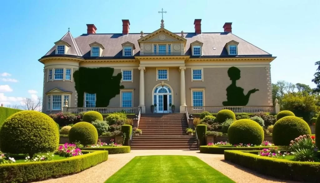 Generate an image of Oatlands Historic House and Gardens' mansion and formal gardens.