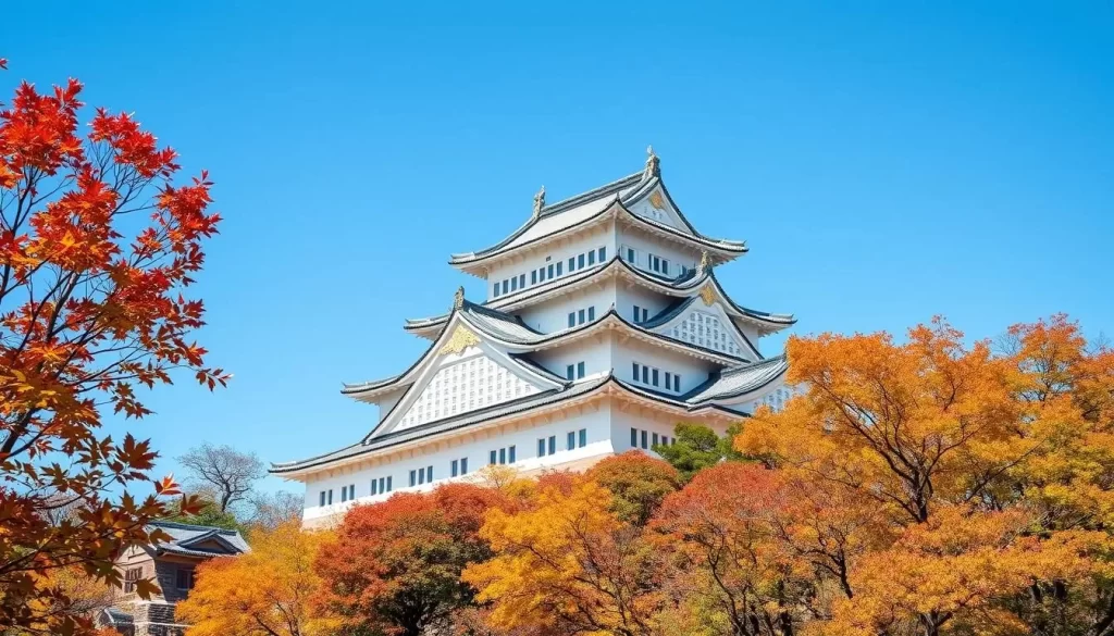 Generate an image of Okayama Castle during autumn.