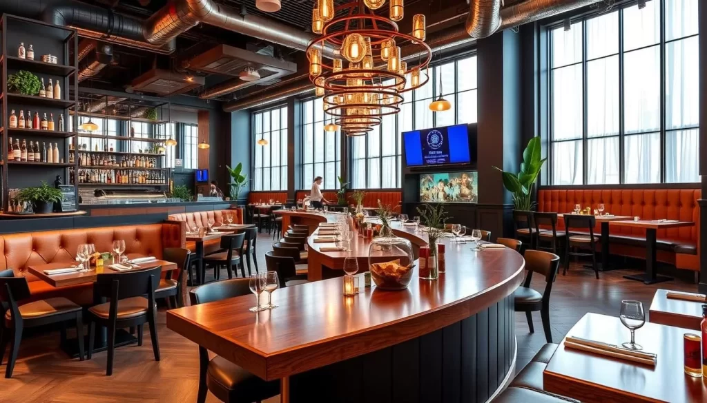 Generate an image of Parachute HiFi in Chicago, highlighting its modern decor and innovative Korean-American fusion cuisine.