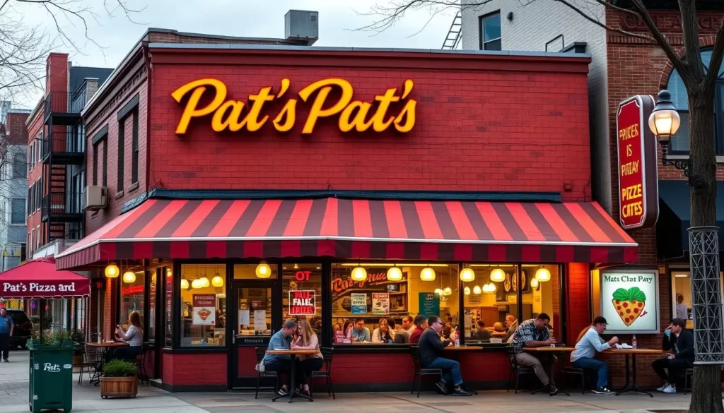 Generate an image of Pat's Pizza in Lincoln Park, Chicago.