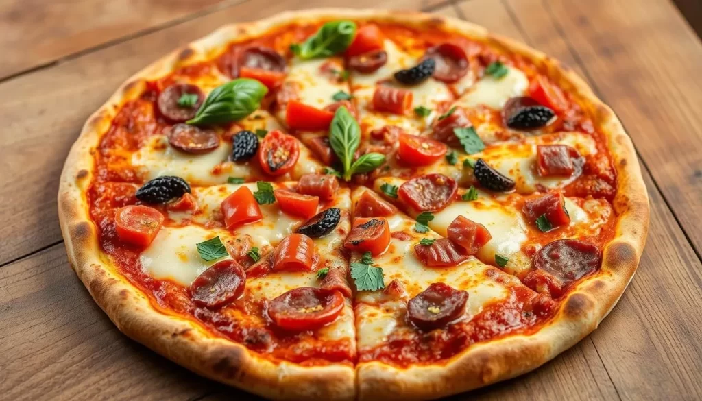 Generate an image of Pat's Pizzeria's thin-crust pizza