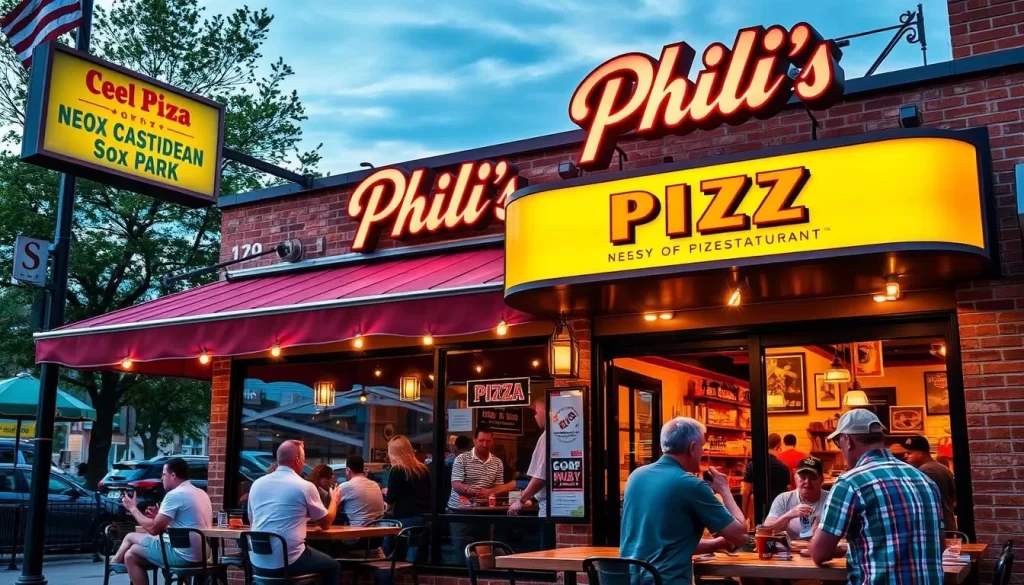 Generate an image of Phil's Pizza near Sox Park