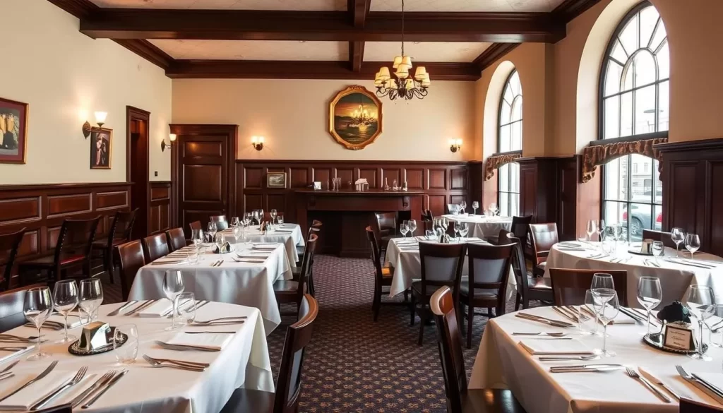 Generate an image of Quality Chop House's historic dining area