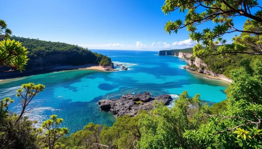Generate an image of Robinson's Island with scenic views of the North Shore.