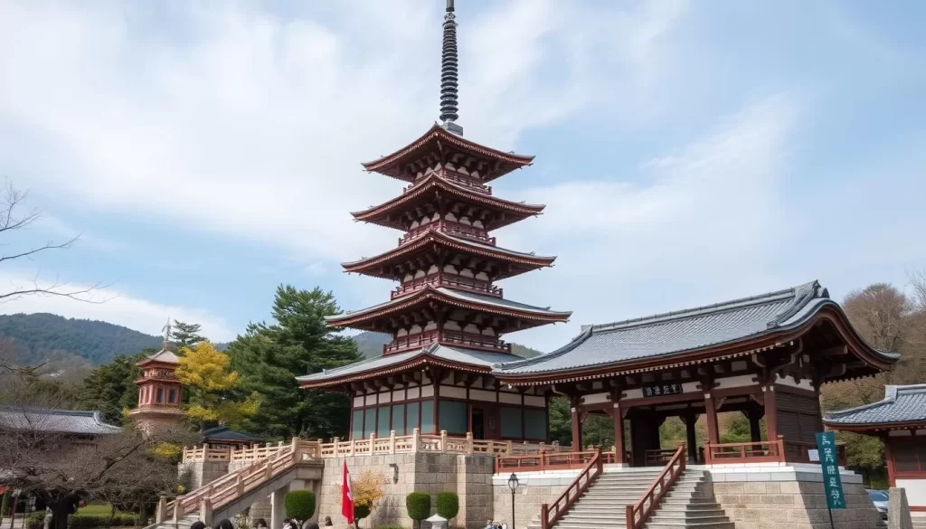Generate an image of Rurikoji Temple's iconic five-storied pagoda in Yamaguchi, Japan.
