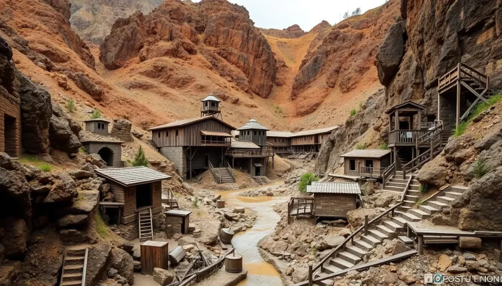Generate an image of Sado Island's gold mines