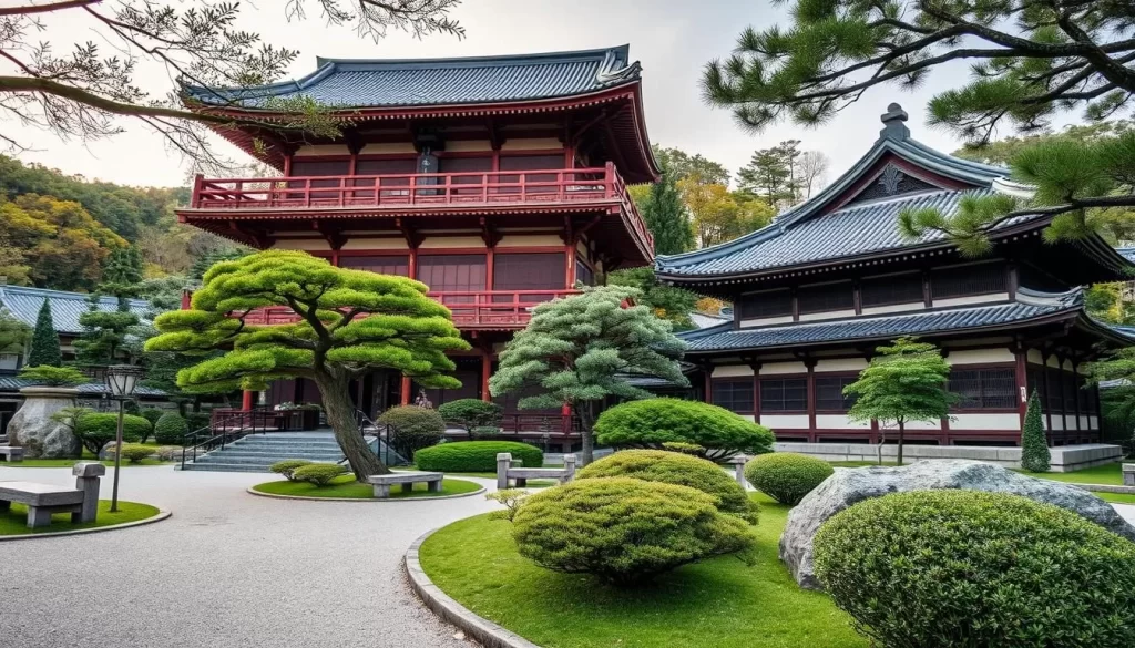 Generate an image of Sengan-en Garden's serene landscapes and historical buildings.