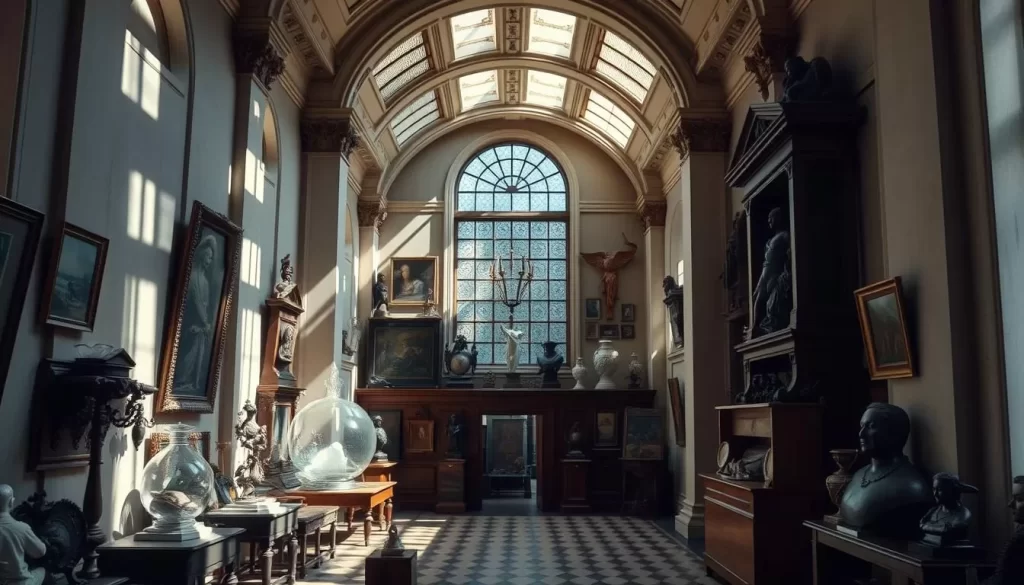Generate an image of Sir John Soane's Museum, showcasing its unique architectural features and eclectic collections.