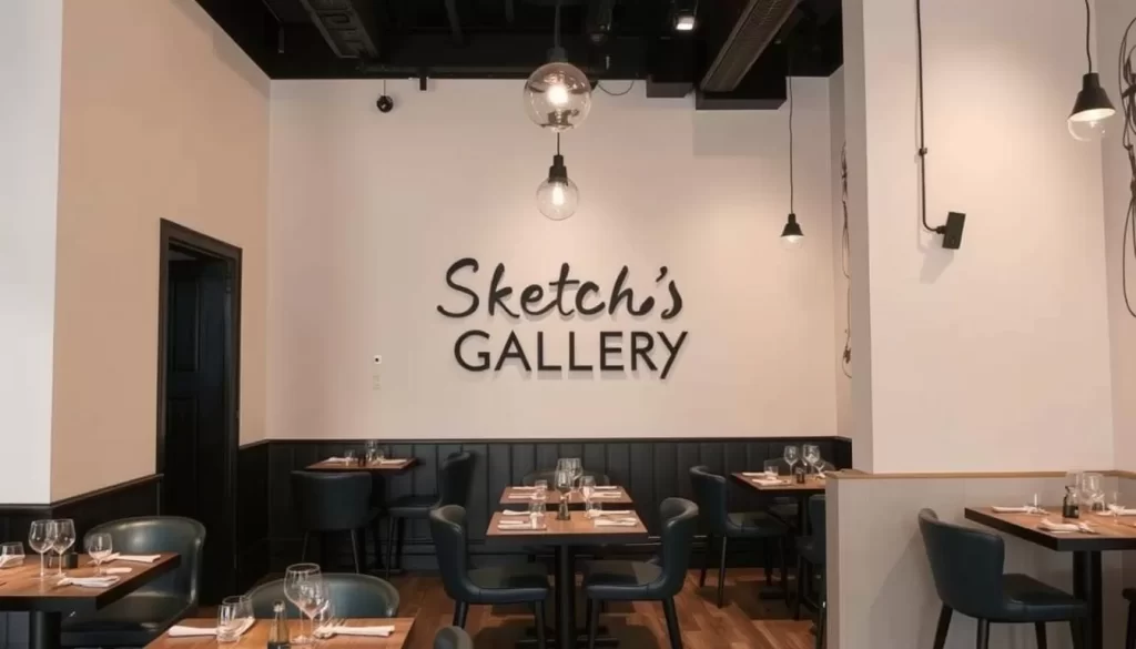 Generate an image of Sketch's Gallery restaurant with its unique interiors.