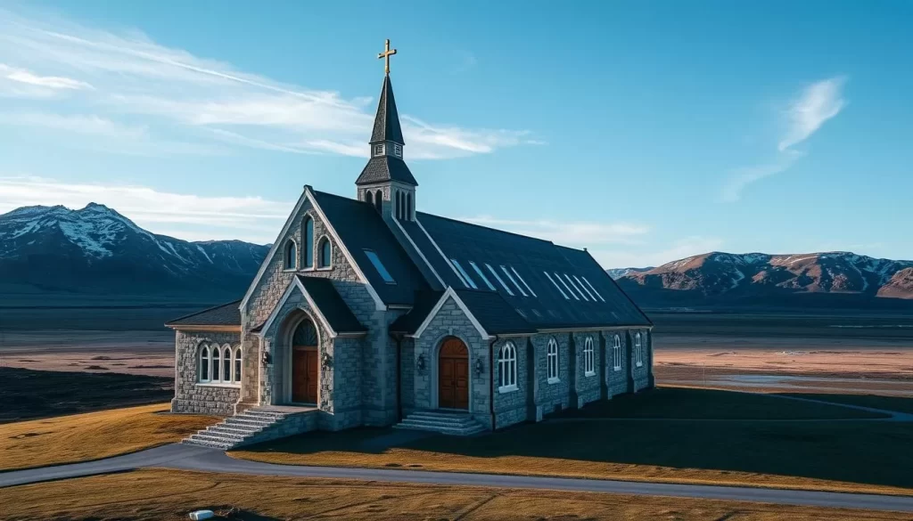 Generate an image of St. Jude's Cathedral in Iqaluit, highlighting its distinctive architecture.