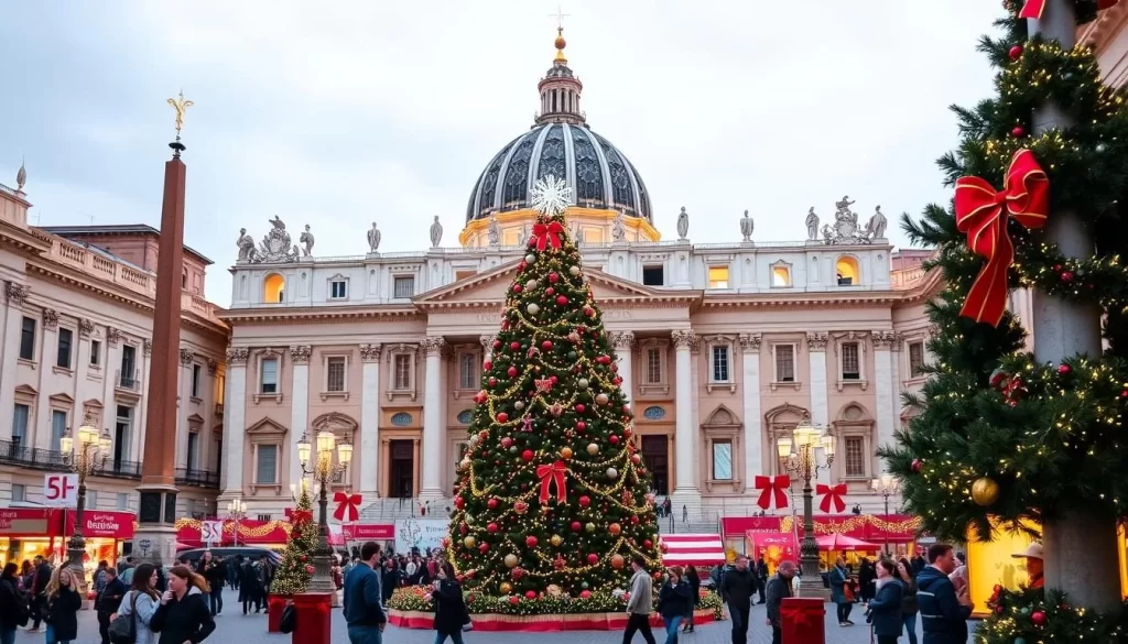 Generate an image of St. Peter's Square during Christmas