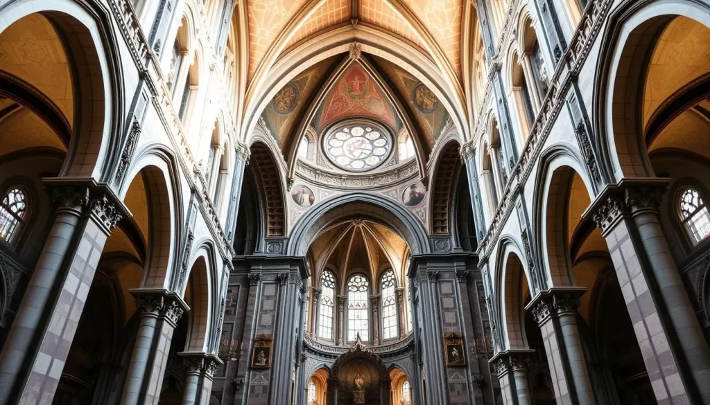 Generate an image of St. Theresa of Avila Cathedral's interior, highlighting its stunning architecture.