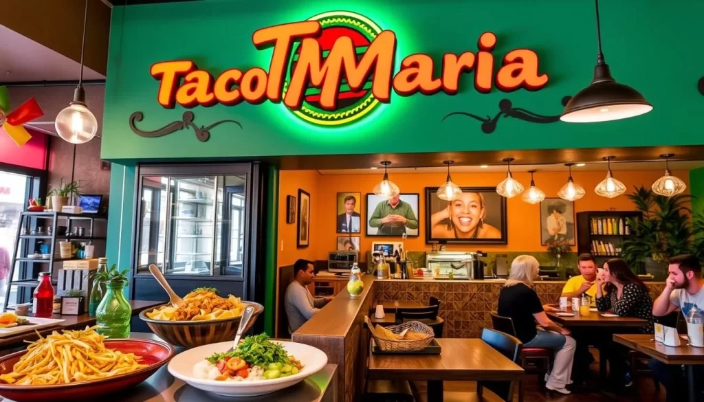 Generate an image of Taco Maria in Costa Mesa, showcasing its modern Mexican cuisine and vibrant atmosphere.