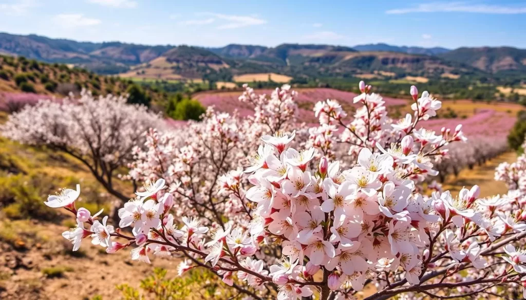 Generate an image of Tafraoute's breathtaking almond blossoms