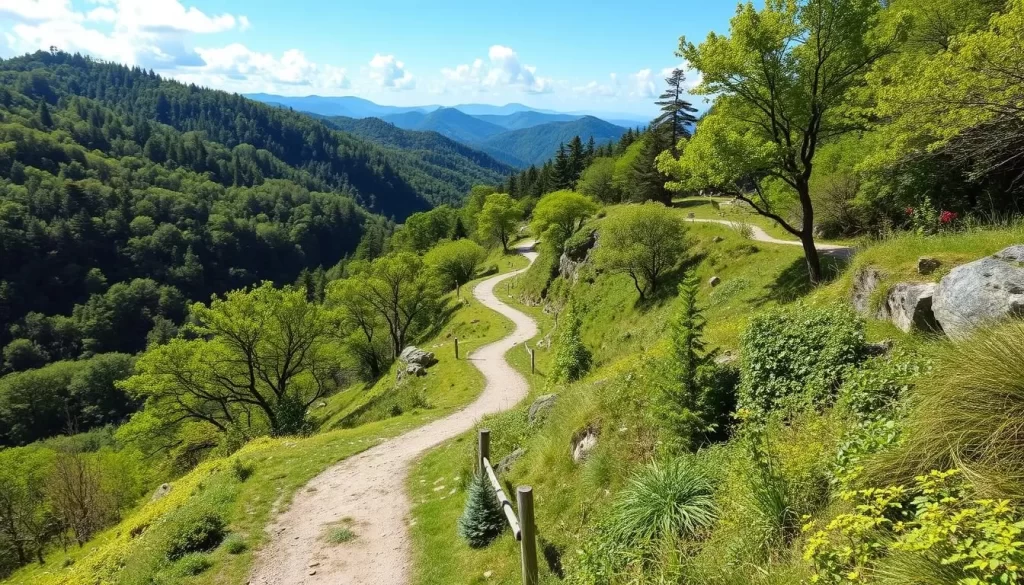 Generate an image of Takaharu town's scenic hiking trails