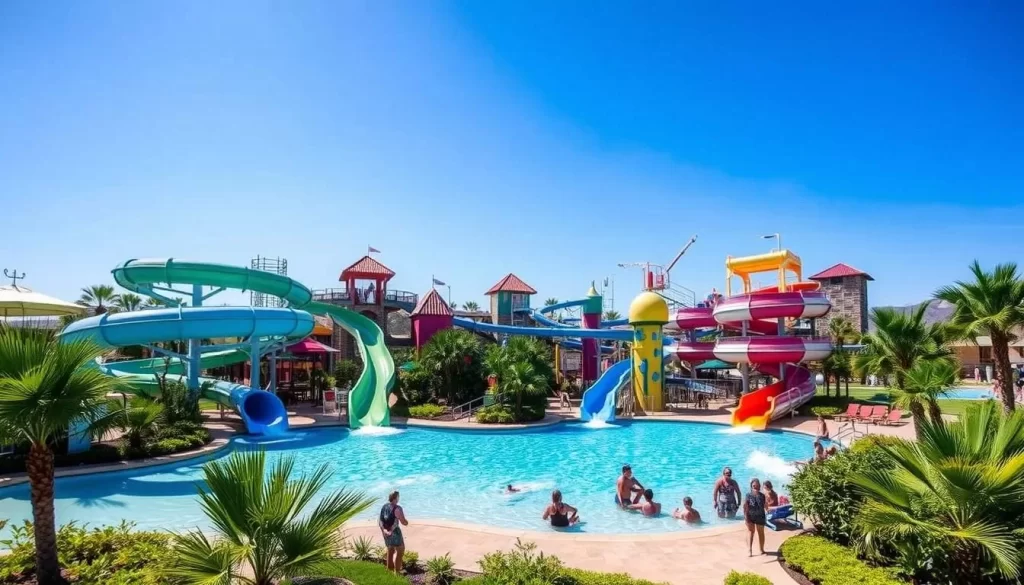 Generate an image of The Atlas Hotel's Soaked! Waterpark.