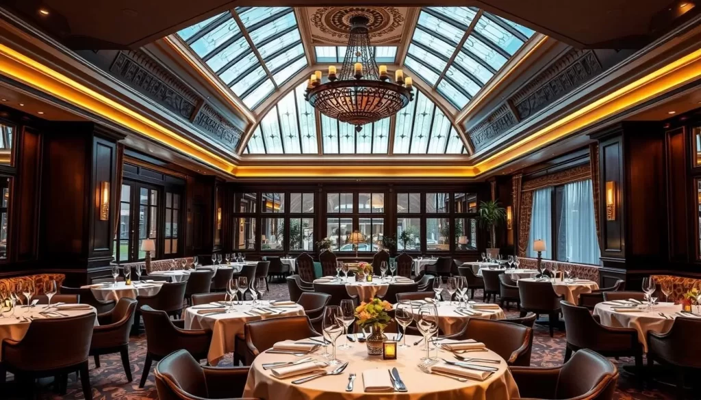 Generate an image of The Aubrey at the Mandarin Oriental, London, highlighting its luxurious decor and elegant dining atmosphere.