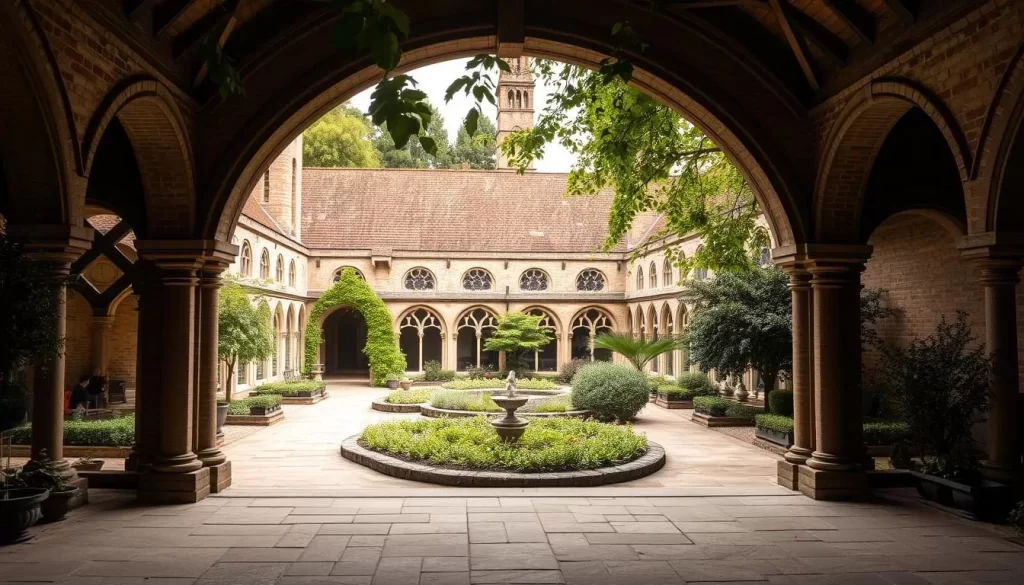 Generate an image of The Cloisters with its medieval cloisters and gardens.