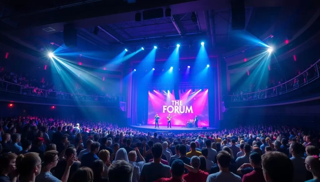 Generate an image of The Forum Auditorium's interior during a performance.