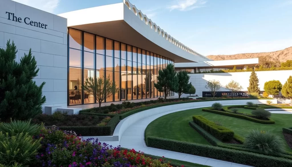 Generate an image of The Getty Center's architecture and gardens