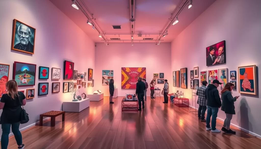 Generate an image of The Mass gallery's interior, showcasing a contemporary art exhibition.